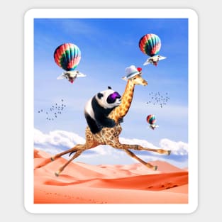 Cute Panda Giraffe - Panda Riding Flying Giraffe Sticker